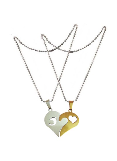 Two Pieces Couple Heart Shape Necklace by Menjewell 